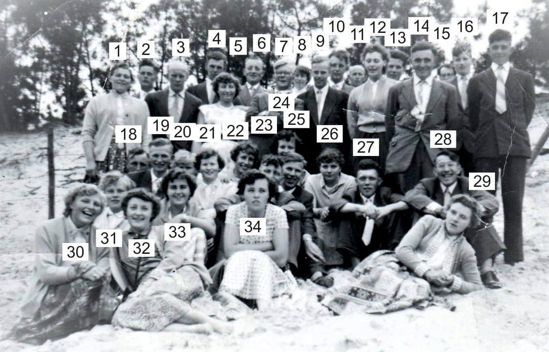DPM-BOD Plattelandsjongeren afd. Grolloo, op reis naar o.a. Park Sonsbeek, Marken en Schoorl, eind 50er jaren