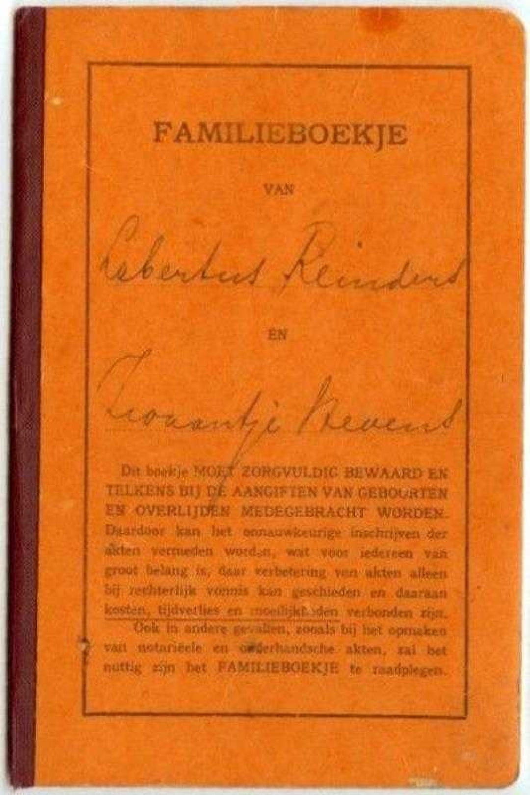 19331021 Trouwboekje Lebertus Reinders en Zwaantje Stevens
